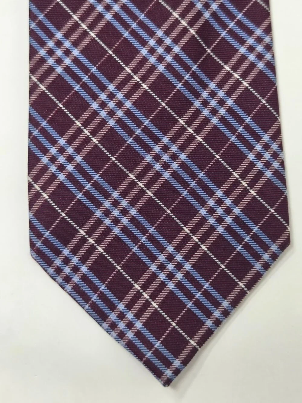 Joseph And Lyman Mens 100% Silk Tie 58 Inch Burgundy Blue Plaid Pattern